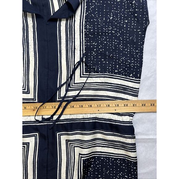 VINCE. Dress Small Blue White Geo Drawstring Waist 100% Silk Women’s Mini - Picture 6 of 8